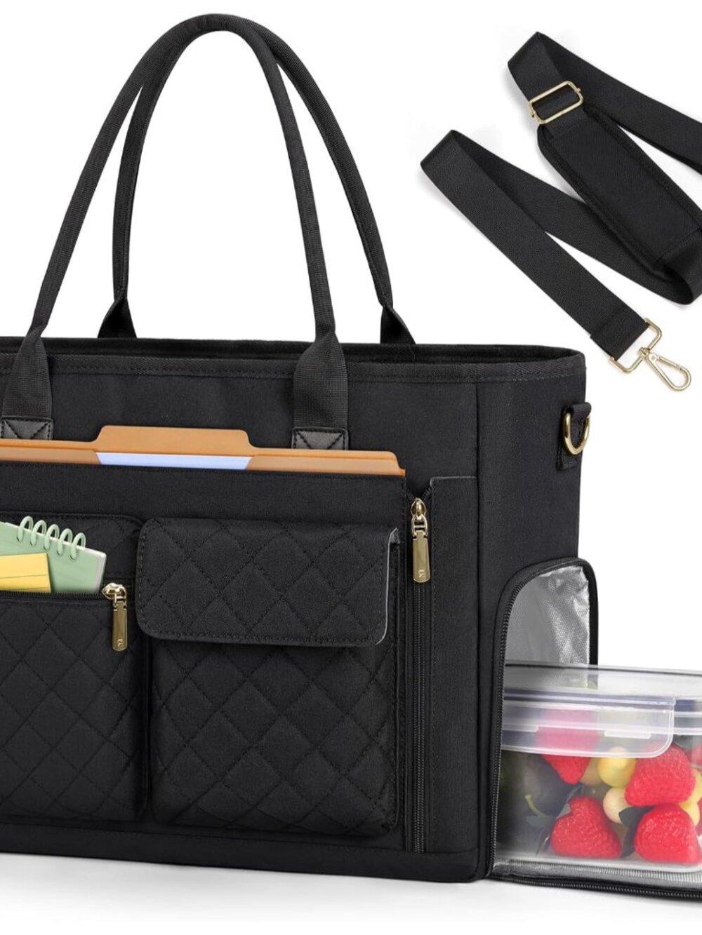 Teacher Tote Bag with Insulated Lunch Compartment 15.6 inch Laptop Bag for Women